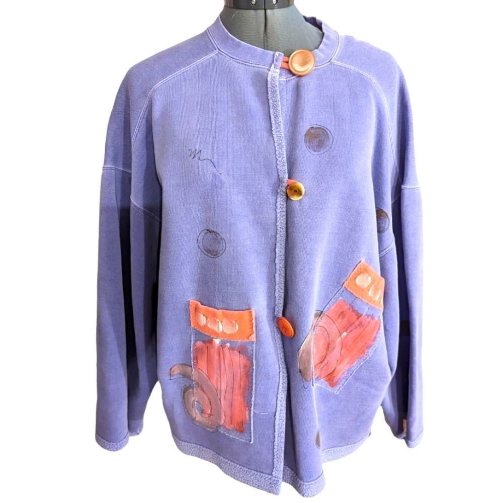 Vintage abstract hand painted oversized sweater jacket size XL